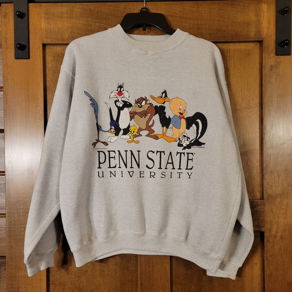 80s-90'S Penn State University College Pullover Hoodie, Made in USA, Men's Size L cotton Charcoal Vintage Second Hand